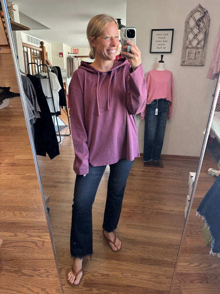 Dark Cherry Oversized Hooded Long Sleeve Top
