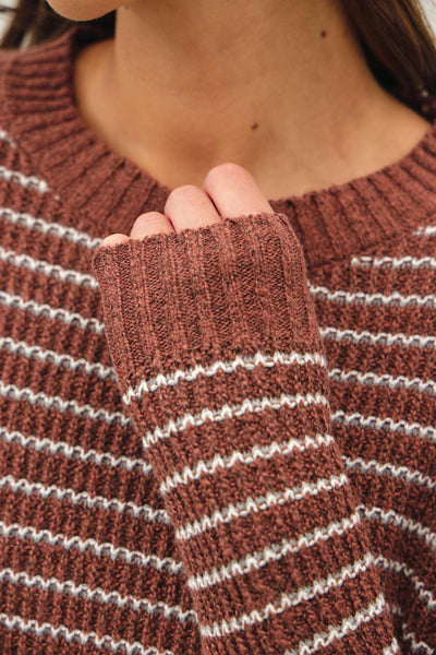 Rust Striped Waffle Knit Sweater