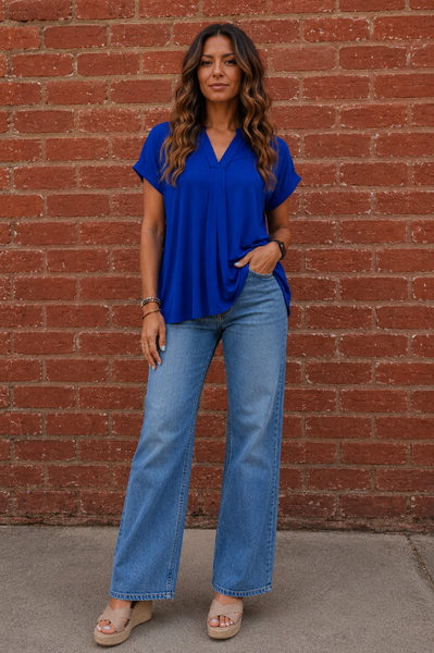 Royal Blue Wrinkle-Free Pleated Lizzy Blouse