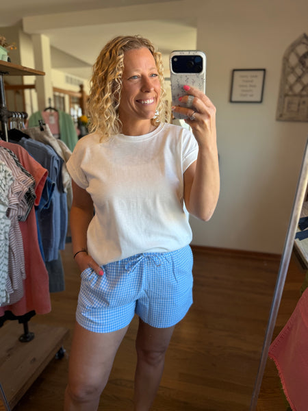 Blue Gingham Relaxed Fit Shorts