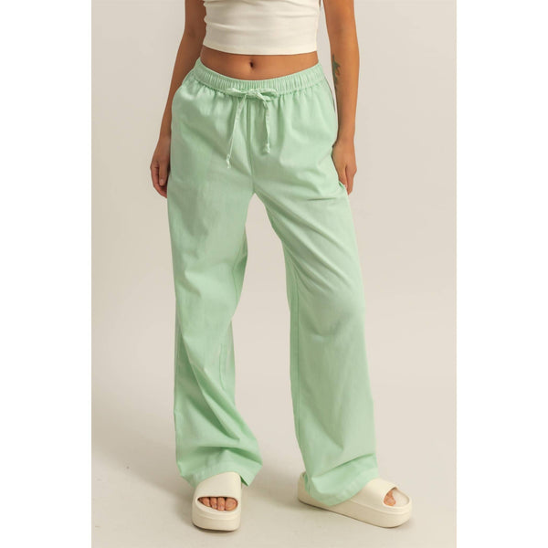 Mint Drawstring Waist Straight Leg Pants