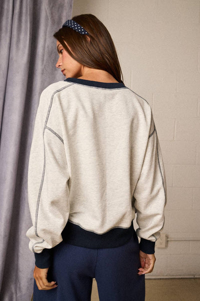 Ivory & Navy Contrast Stitch Sweatshirt