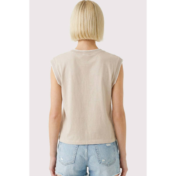 Beige Stitched Cotton Cap Sleeve Top
