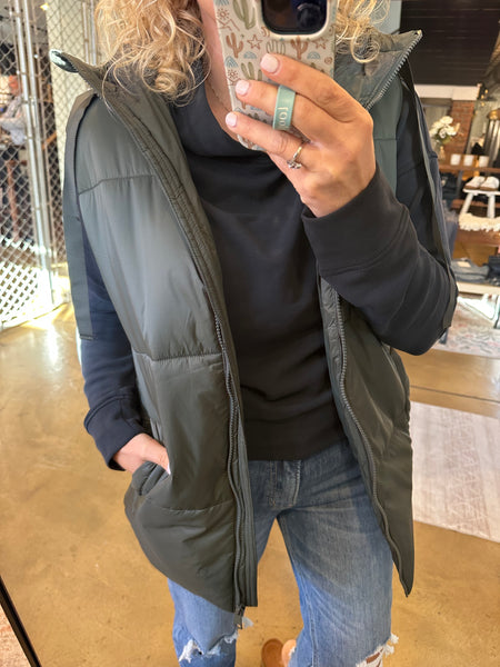 Olive Longline Padded Vest