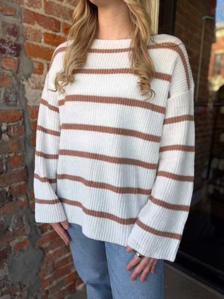 Ivory & Cocoa Striped Ribbed Pullover