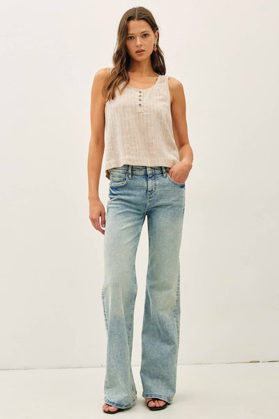 Almond Linen Cropped Henley Tank