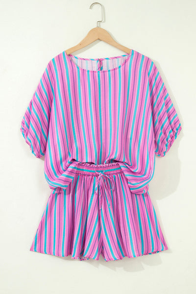 Pink & Blue Stripe Shorts & Top Set