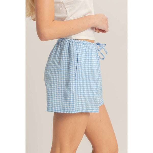 Blue Gingham Relaxed Fit Shorts