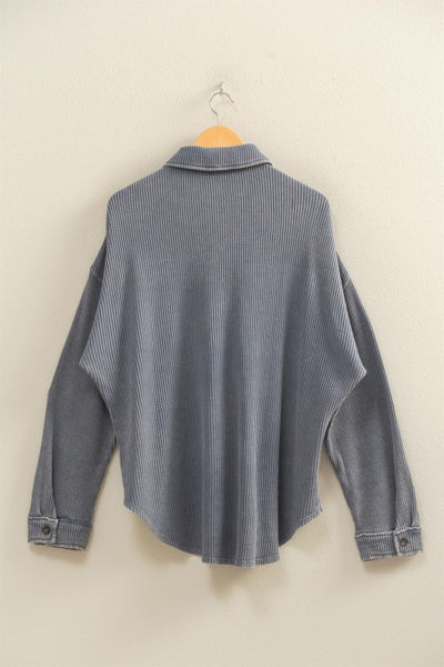 Dusty Navy Oversized Mineral Washed Waffle Shacket