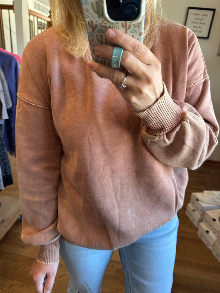 Rust Acid Washed Fleece Oversized Pullover