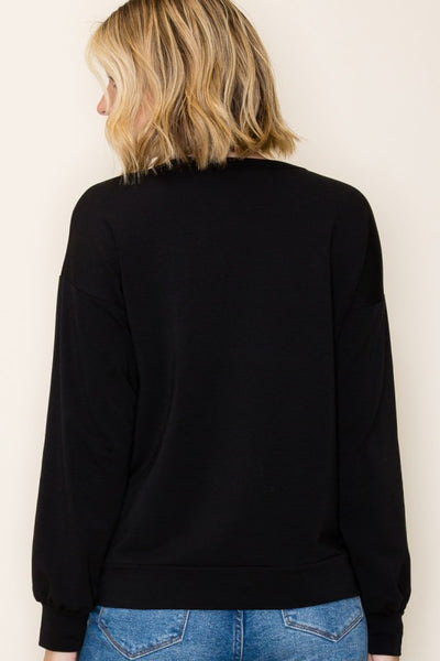 Black French Terry Crewneck Top