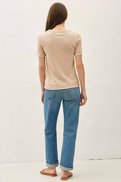 Sand Faux Double Layer Short Sleeve Sweater