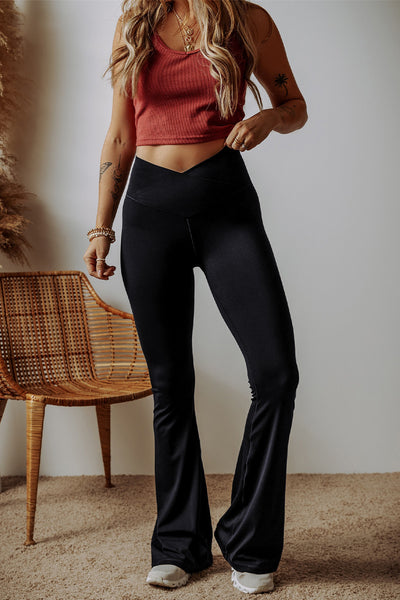 Black Crossover Waist Flare Leggings