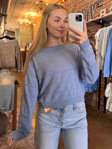 Light Blue Open Knit Pullover Top