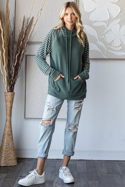 Olive Stripe Hooded Sweatshirt