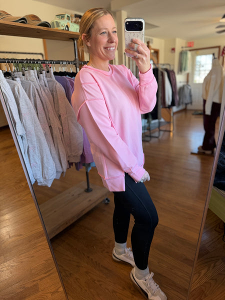 Pink Ribbed Exposed Seam Top