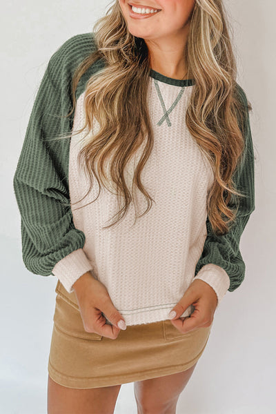 Olive & Oatmeal Waffle Color-Block Raglan