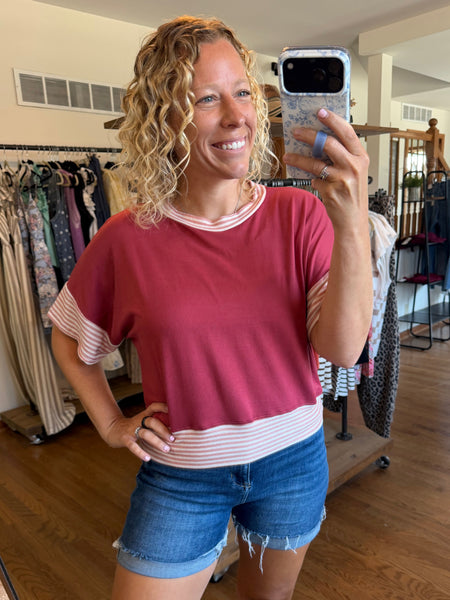 Mauve Stripe Color-Block Tee
