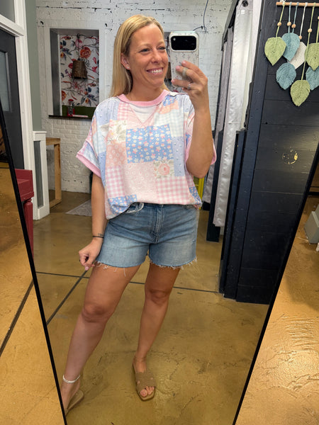 Pink Floral Patchwork Top