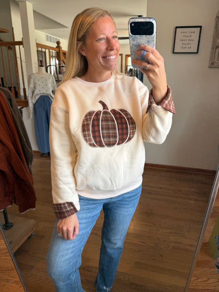 Cream Pumpkin Flannel Sweater