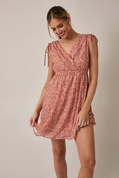 Taupe & Ruse Sleeveless Tie Mini Dress