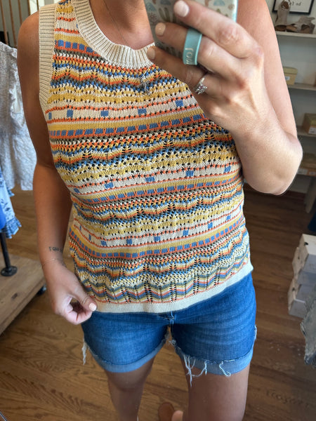 Brown Stripe Crochet Sweater Tank