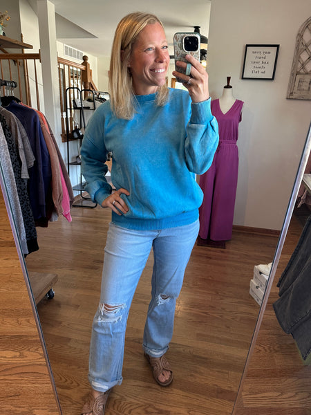 Blue Sky Acid Washed Fleece Oversized Pullover