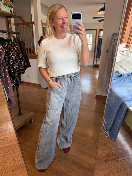 Gray Vintage Wash Wide Leg Pants