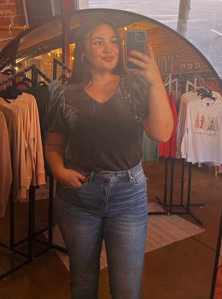 Black Shimmer Puff Sleeve Bodysuit