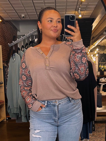 Cocoa & Floral Ribbed Top (S-3XL)