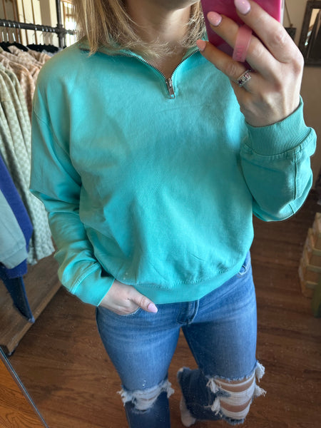 Turquoise Half Zip Sweatshirt