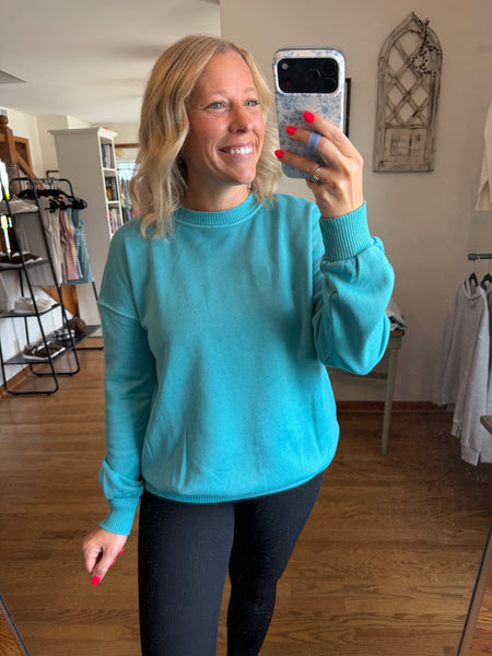 Turquoise Fleece Oversized Pullover