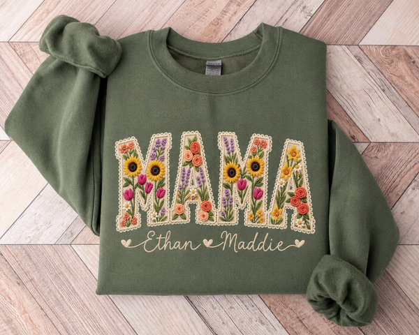 Floral Custom Names Graphic Sweatshirt
