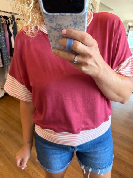 Mauve Stripe Color-Block Tee
