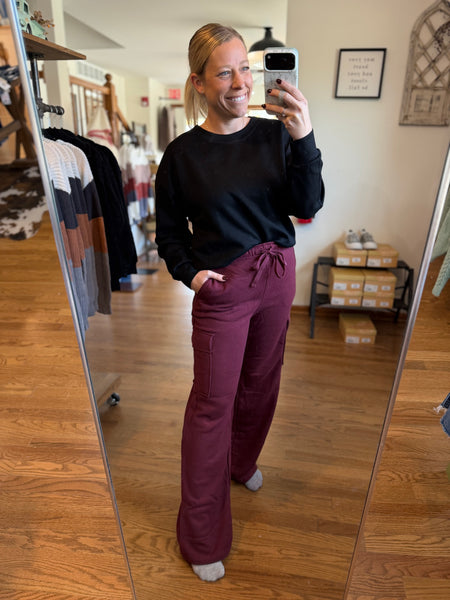 Burgundy Cargo Wide Leg Pants