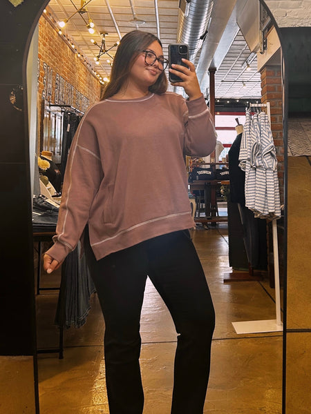 Rose Taupe & Ivory Stitchline Boxy Sweatshirt