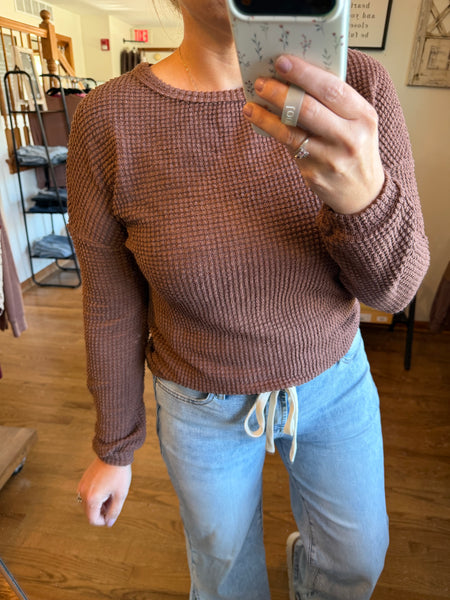 Mocha Waffle Knit Long Sleeve Top