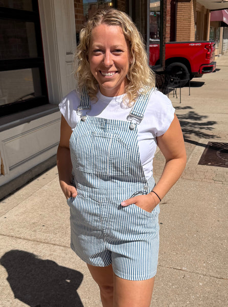 Mica Blue Pinstripe Denim Overalls