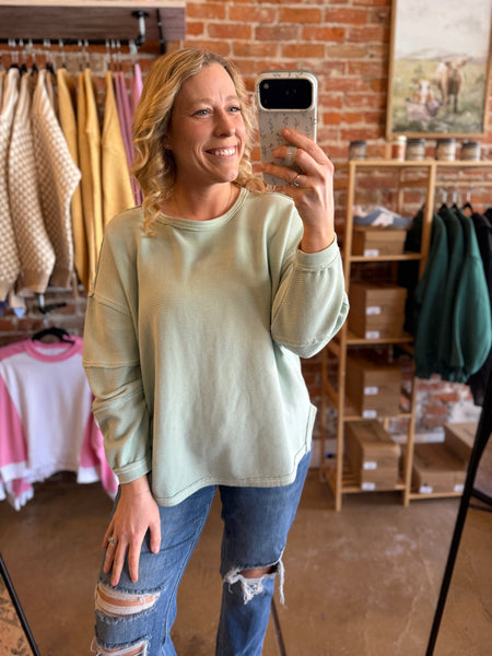 Exposed Seam Long Sleeve Knit Top