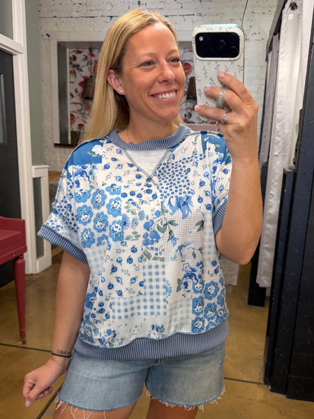 Denim Floral Patchwork Top