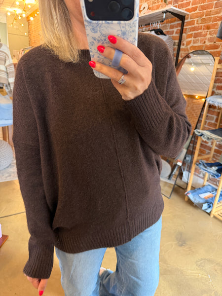 Chocolate Center Seam Oversized Knit Sweater