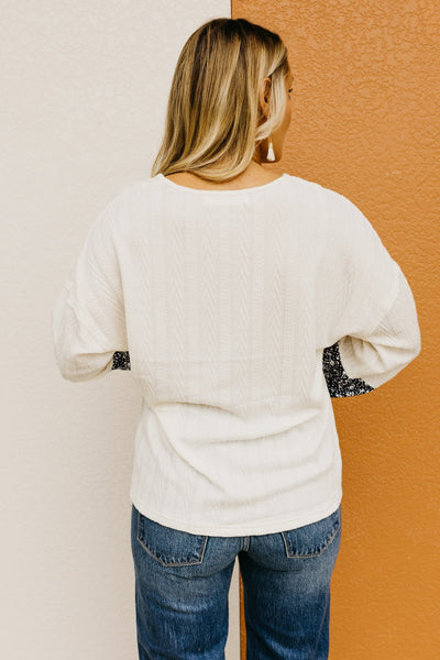 Beige & Floral Drawstring Top