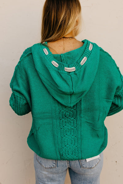 Sea Green Cable Knit Hooded Sweater