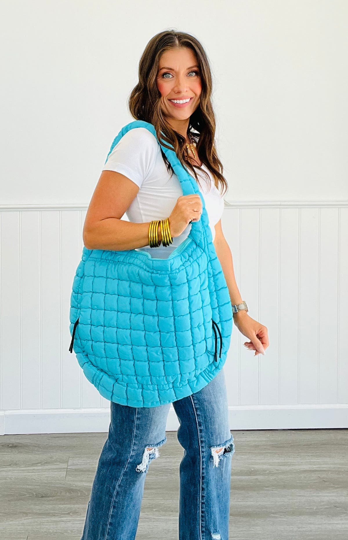 Ocean Blue Quilted Puffer Bag