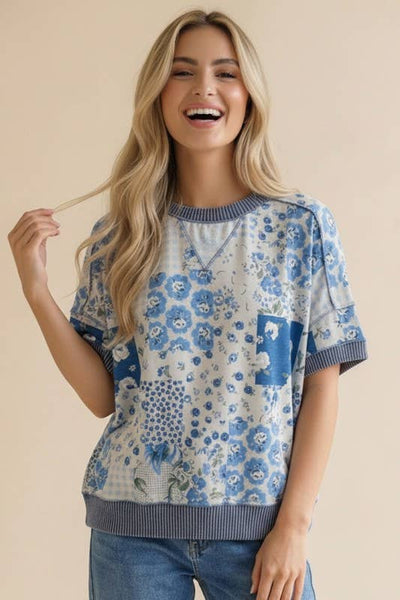 Denim Floral Patchwork Top