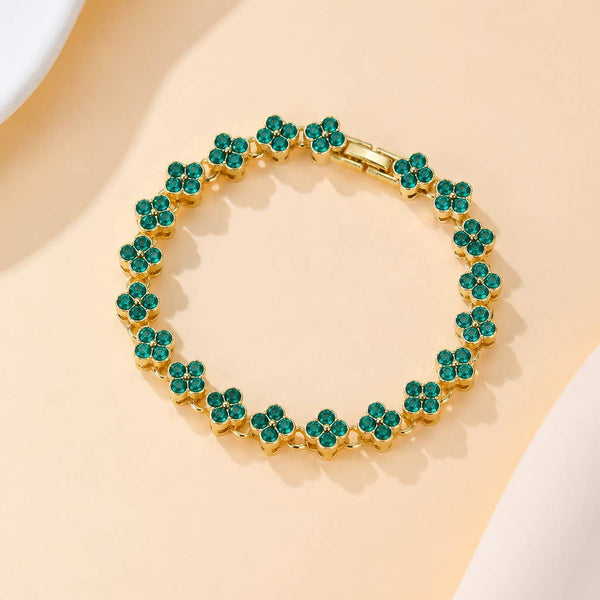 Dainty Gold-Tone Quatrefoil Crystal Bracelet - More Colors!