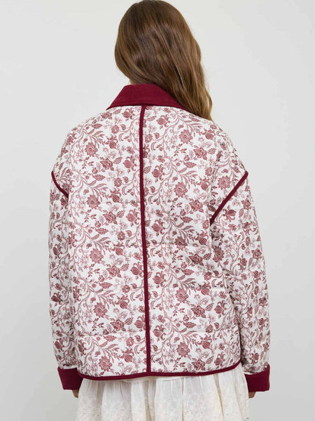 Burgundy Floral Quilted Jacket