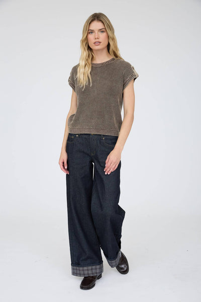 Dark Brown Back Button Knit Top