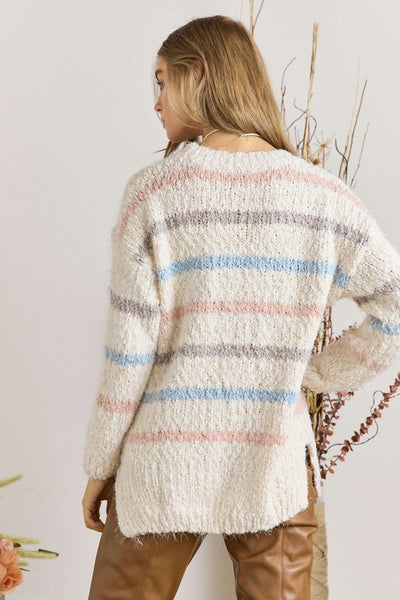 Cream Striped Popcorn Sweater