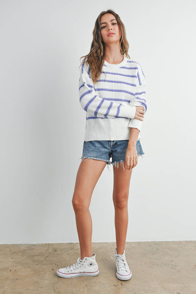 Ivory & Lavender Striped Knit Sweater